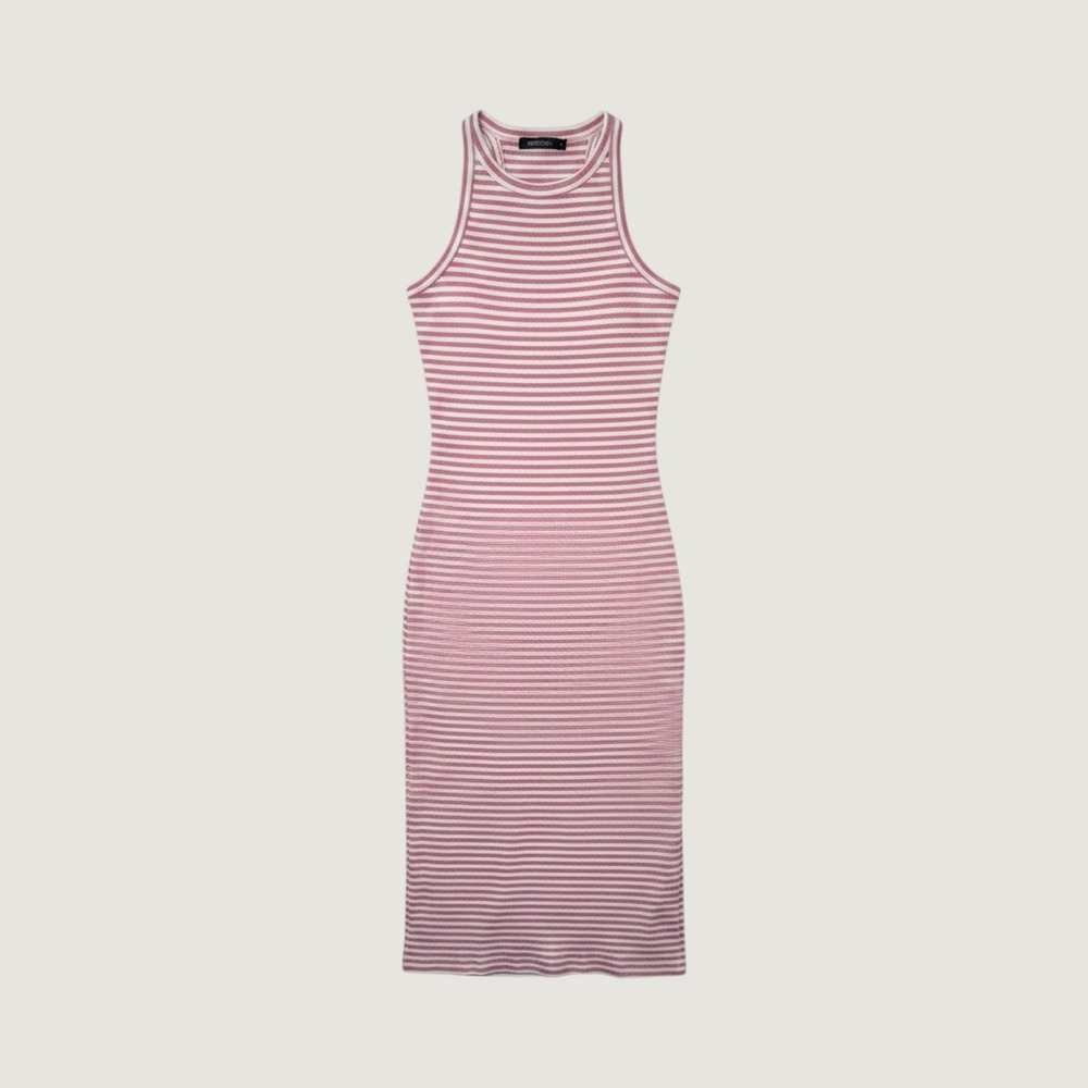 Sezane Pink White Striped Ribbed Midi Dress Sleeveless Racerback S Quiet Luxury